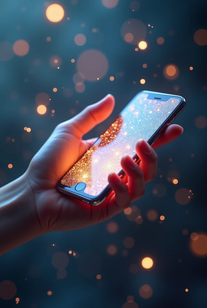 Hand holding a smartphone、Sparkling