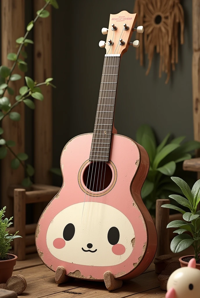 A guitar from my melody from sanrio ( that it is a rustic guitar that the sound box has its face)