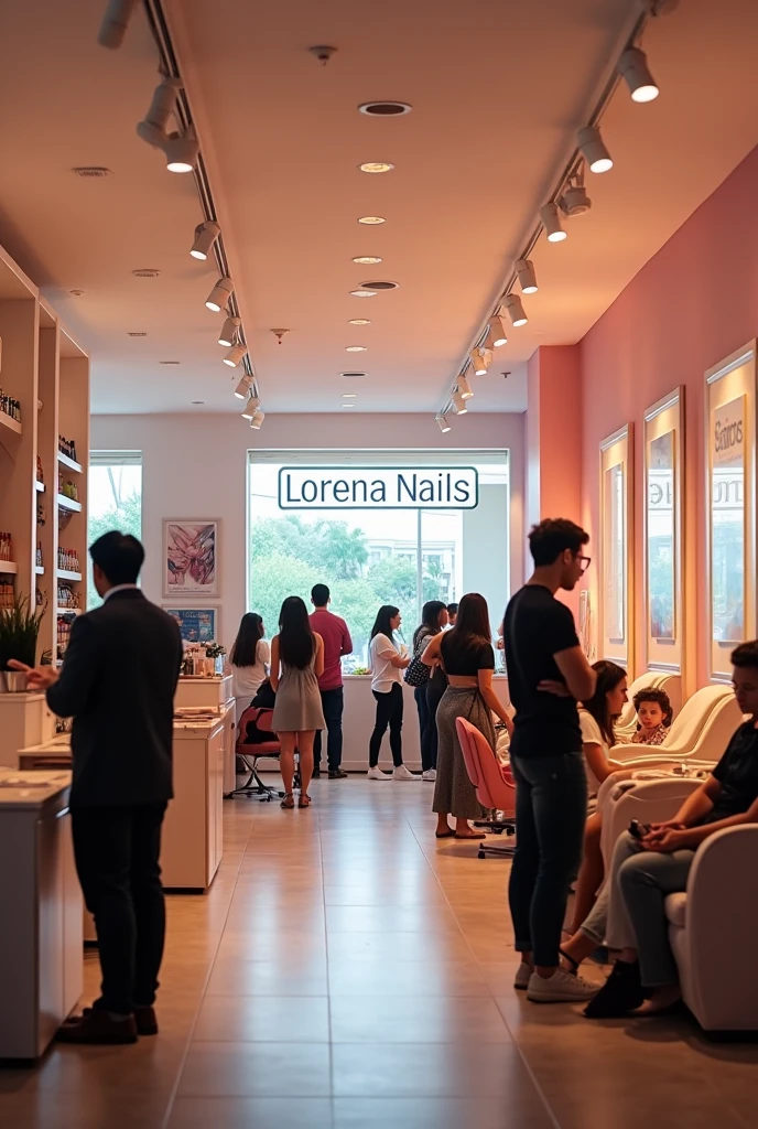 A nail spa with the Lorena nails sign where a nail promotion is taking place