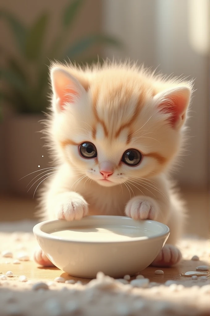 A kitten drinking milk 