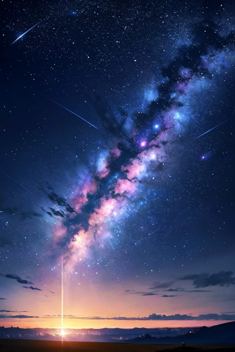 4K landscape, Beautiful stars in the background, that'It's like a dream, sky looking so beautiful, Super Resolution, Perfect lighting, Dark space, Space Photography, so beautiful, Fantasy World, Girl standing on flowers, Look at the sky, Dark atmosphere, Perfect color grading, Planet in the sky
