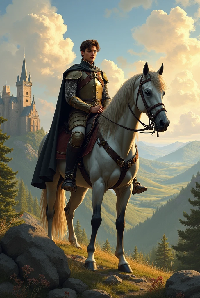 Drawing
Young man on grey horse in a medieval universe