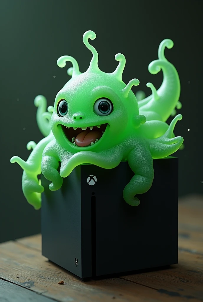 Xbox series x'in içinden çıkan yeşil tatlı canavar


