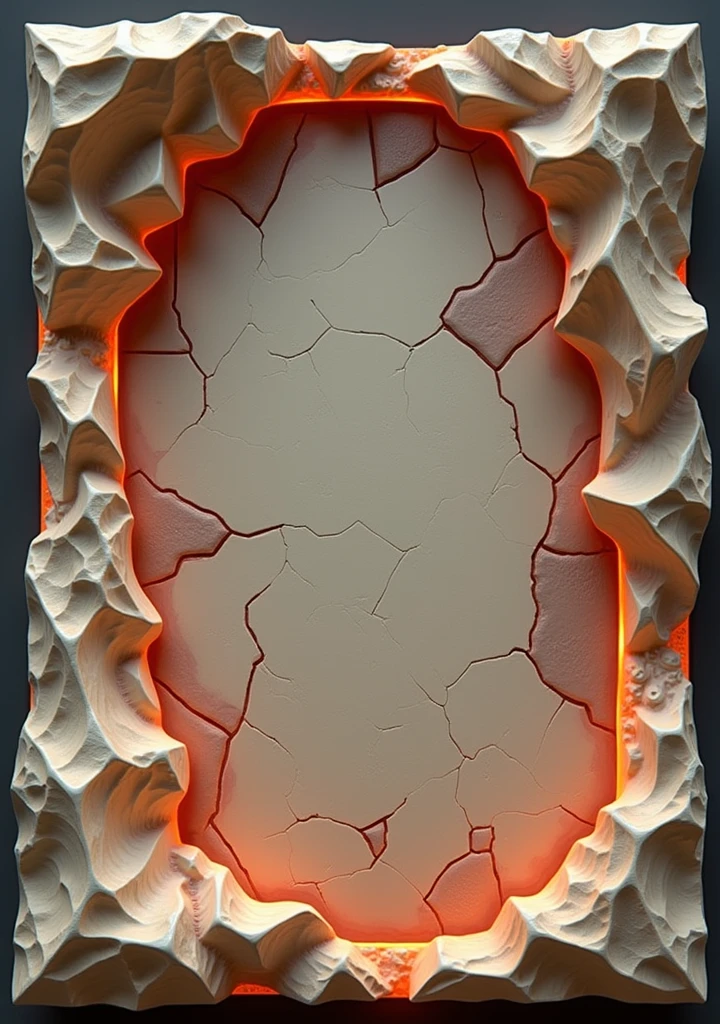 Design a 3D-stylized card frame for a SOLMON card, inspired by the fiery, dynamic art style of the feline character. The frame should have a bold and intense design, with textures and colors that evoke the energy and heat of fire.
Use vibrant shades of orange, red, and yellow, with glowing, flame-like accents around the edges of the frame. Incorporate elements of cracked and molten rock into the frame's texture, giving it a rugged, elemental feel. The top and bottom of the frame should feature subtle, flame-shaped decorations that seem to flicker with energy, adding a sense of movement to the design.
The inner border of the frame, where the character's image would be placed, should have a glowing effect, as if the card itself is radiating heat. The overall design should be fierce and visually captivating, making the card stand out as a powerful artifact within the SOLMON universe.