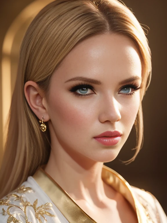 1girl, lithe babe with gigantic tits, dancer, fantasy setting, white robes, full body shot, golden hair, gold trim, embroidery, (best quality,4k,8k,highres,masterpiece:1.2),ultra-detailed,(realistic,photorealistic,photo-realistic:1.37),detailed eyes,detailed lips,extremely detailed face and features,longeyelashes,dramatic lighting,dramatic colors,magical,ethereal,fantasy art,digital art