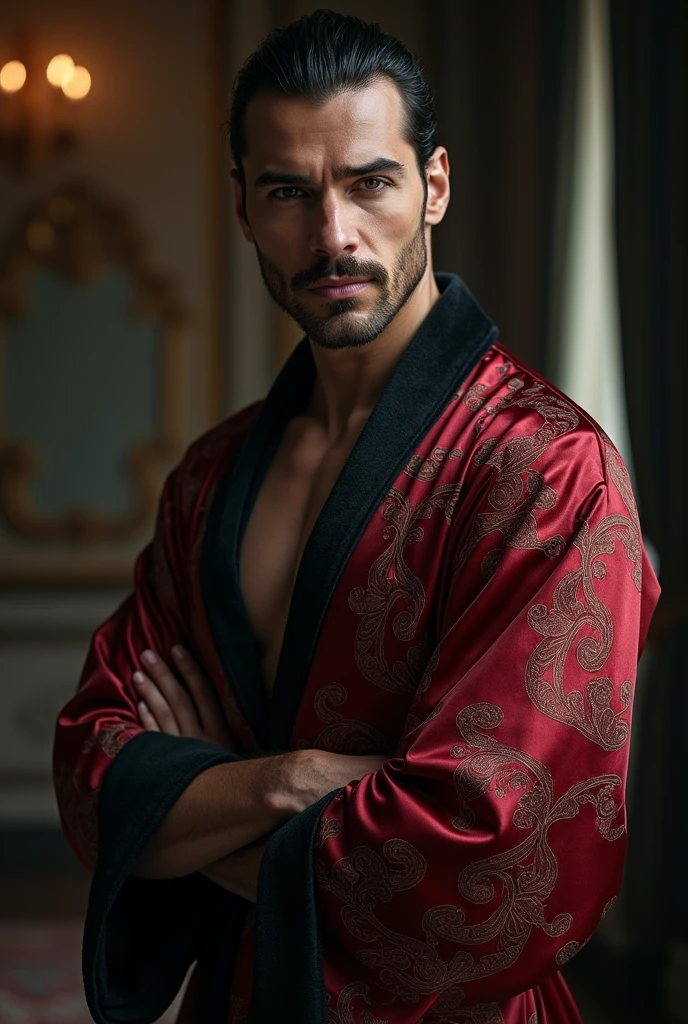 naughty man , blacksad, silk bathrobe, middle Ages, High definition, detailed face, fancy.