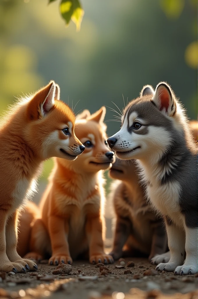 images of several animals communicating together 8k resolution