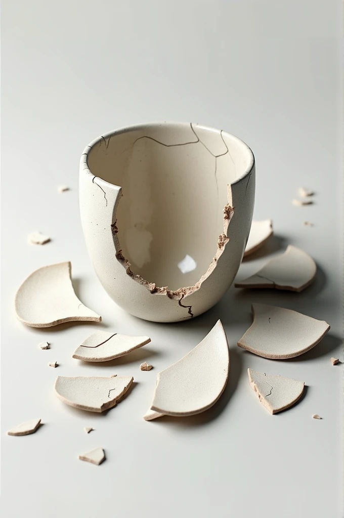 Cup in pieces broken cracked