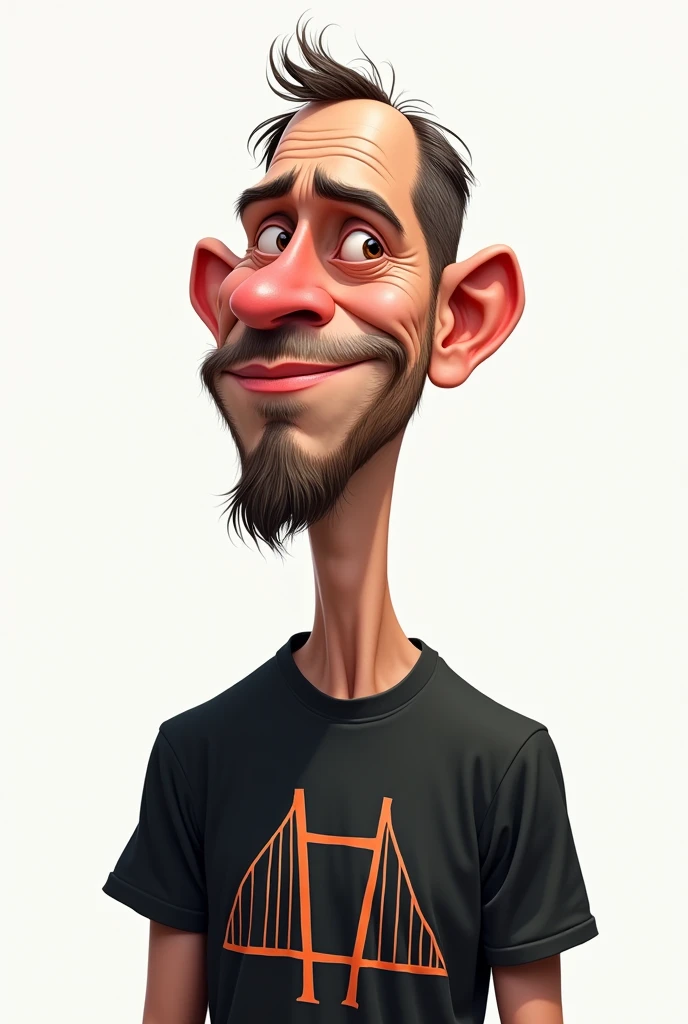 make a caricature of a thin middle-aged man, little beard, dress with black bridge t-shirt