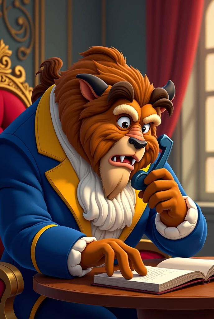 Make the beast from Beauty and the Beast Disney-style talking on the phone annoyingly