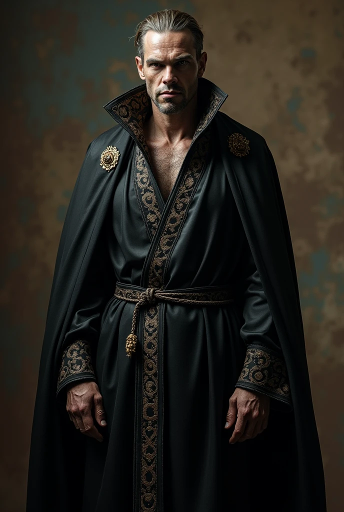 naughty man , Skinned, black, silk bathrobe, middle Ages, High definition, face detailed, fancy.