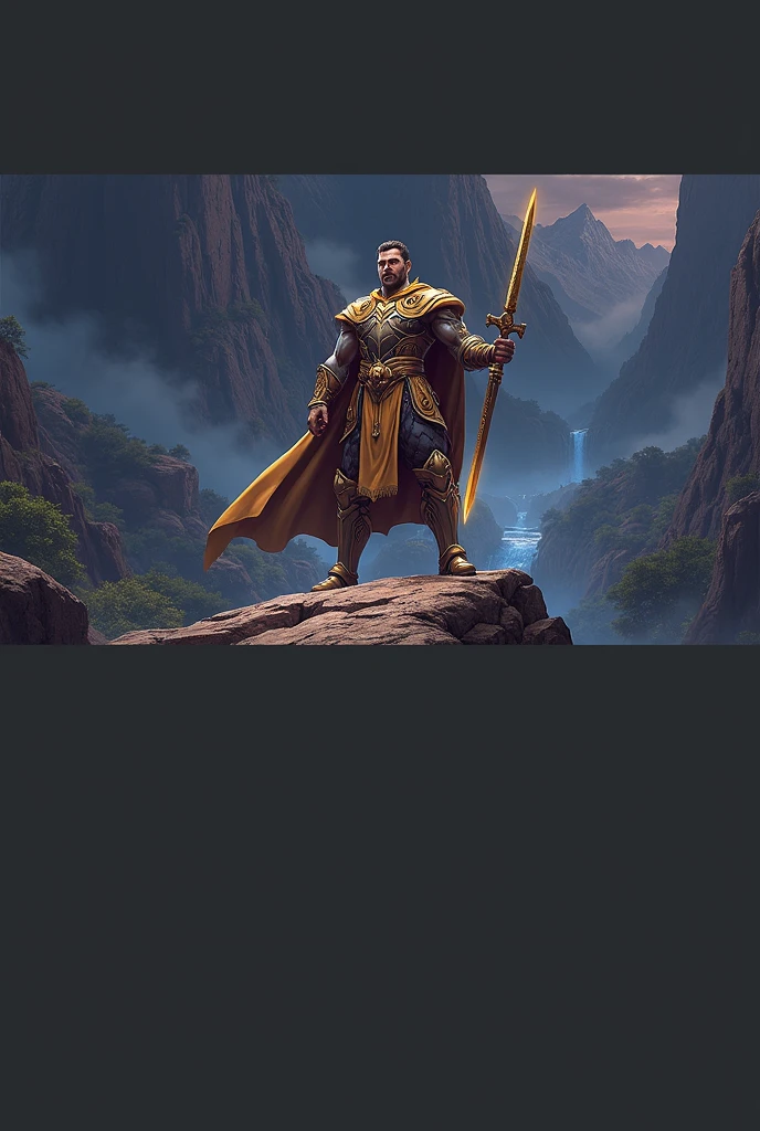 paladin, fantasy, male, yellow robe, armor, greatsword