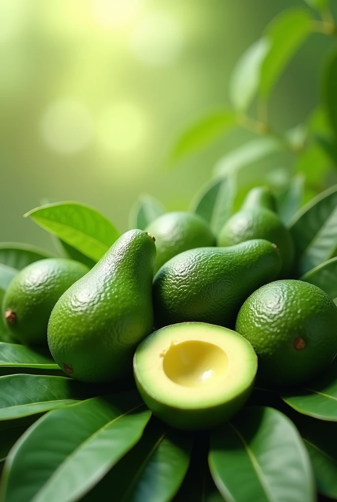 Avocado fruit background with leaves
