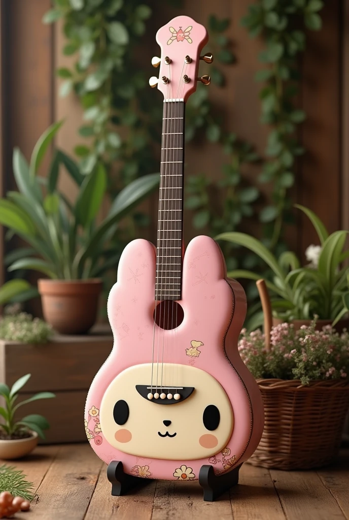A guitar from my melody from sanrio ( that it is a rustic guitar that the sound box has its face)
