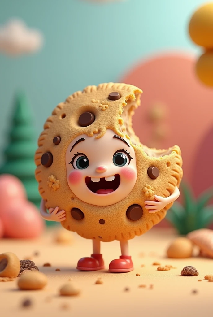 Bitten cookie cartoon, in spatial form for girl