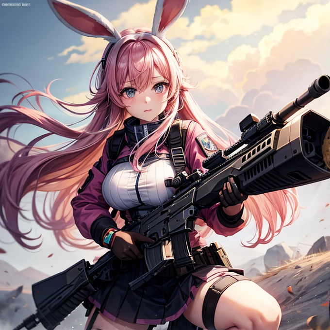 On the battlefield Assault rifle Bunny girl Pink Hair I have stupid hair. Large Breasts