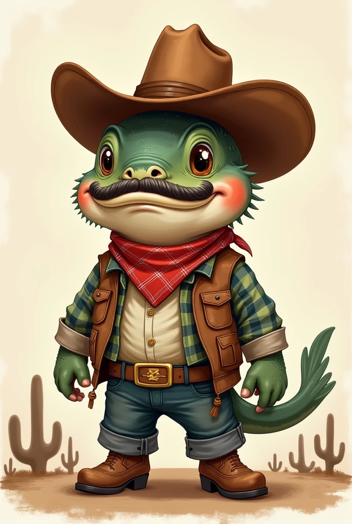 Small drawing of a cowboy trout in cartoon style