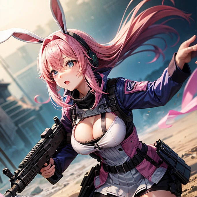 On the battlefield Assault rifle Bunny girl Pink Hair I have stupid hair. Large Breasts