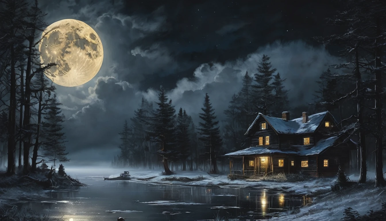 : The full moon appearing between dark clouds, detaching from the left aura from home, accompanied by the text "Some places are best forgotten..."