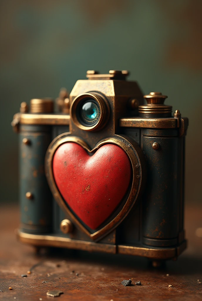 camera with lens being an eye seeing a heart vintage style
