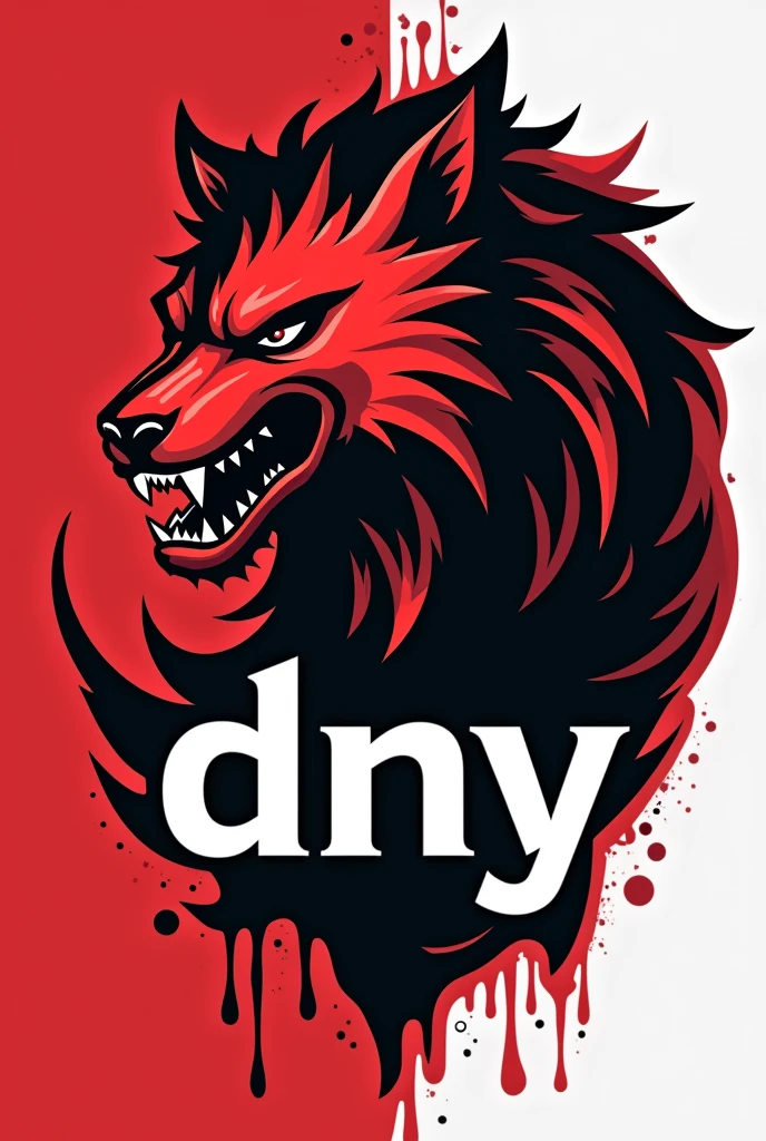 Logo brand with the name DNY Colors: strong red and white and black details AND with animal
