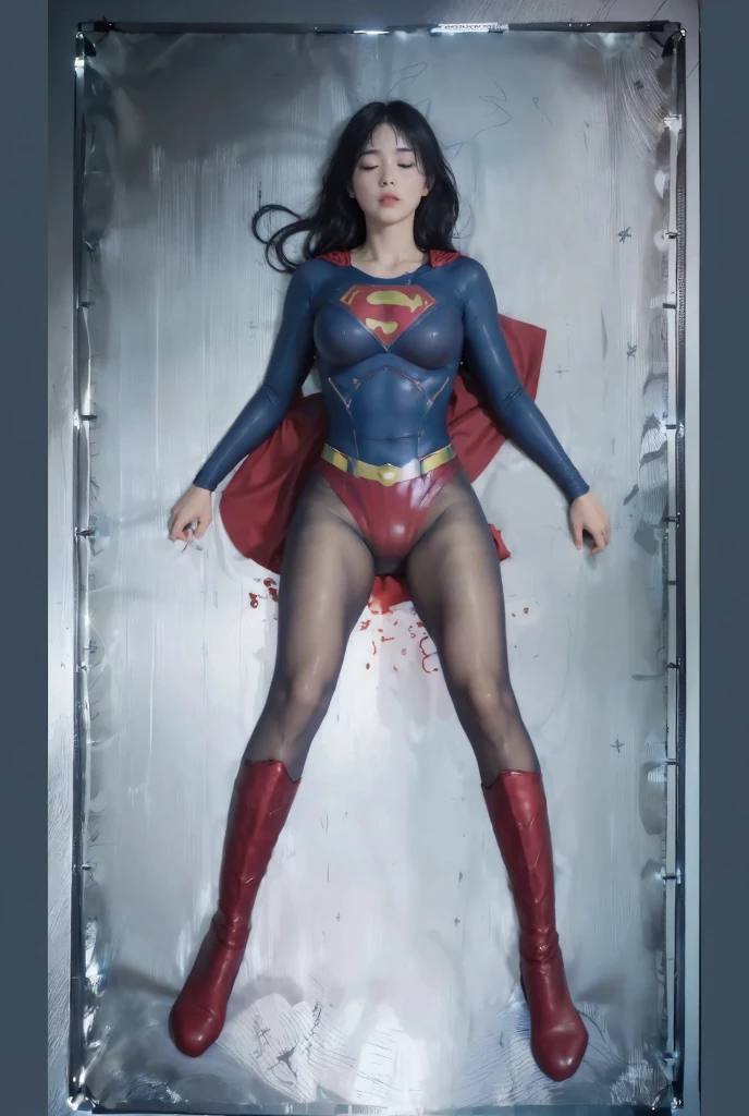 Sleeping in blood、The of the beautiful Japanese girl Supergirl、A small amount of fluid is leaking from the crotch area.