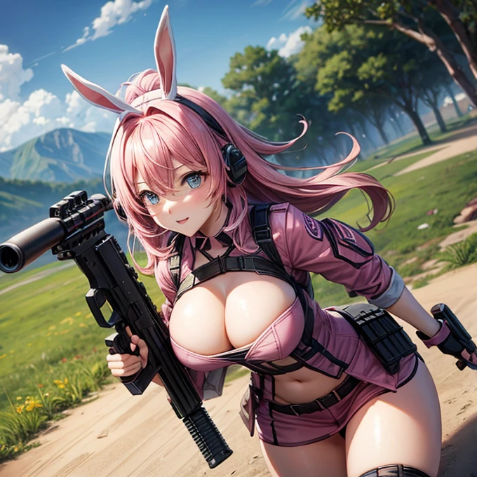 On the battlefield Assault rifle Bunny girl Pink Hair I have stupid hair. Large Breasts