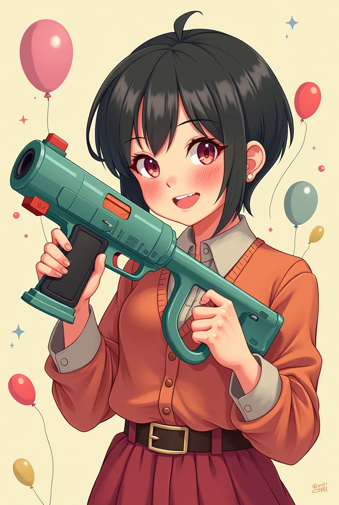 Draw cute Taek joo from Damn Anastasia with a gun that is a man