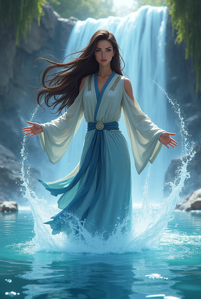 avatar the last airbender waterbending master with long brown hair and brown eyes.

