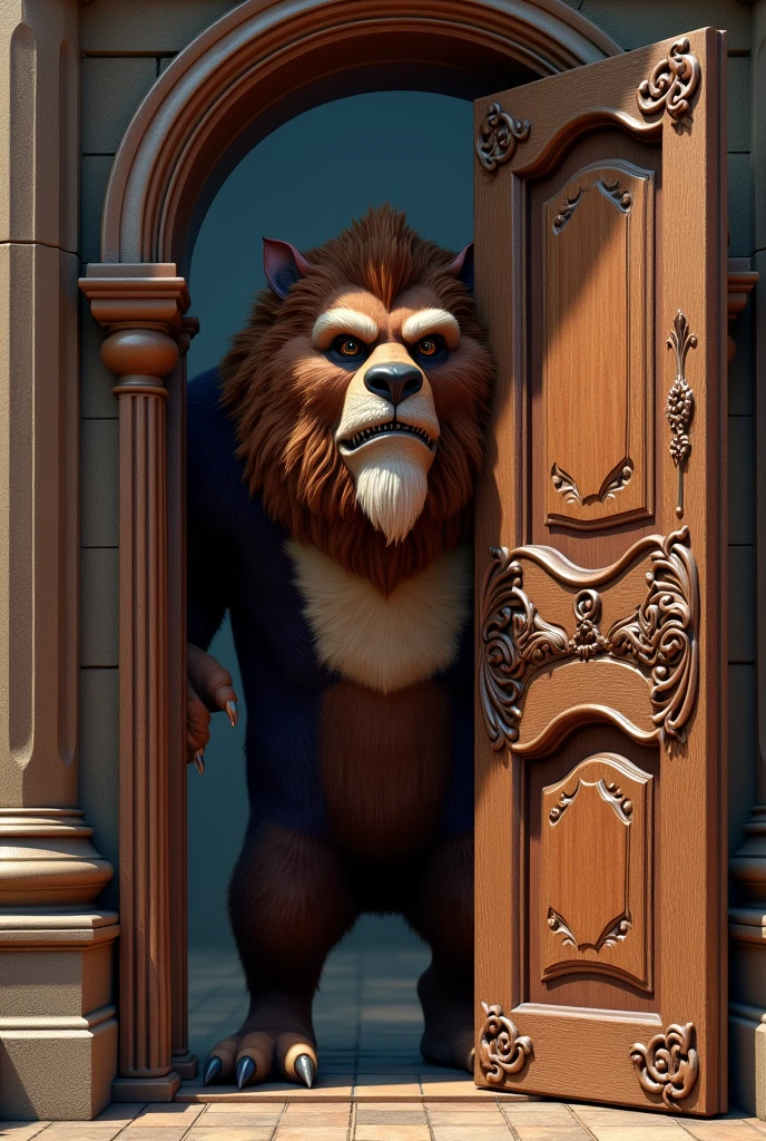 Have the beast from Beauty and the Beast behind a Disney-style door