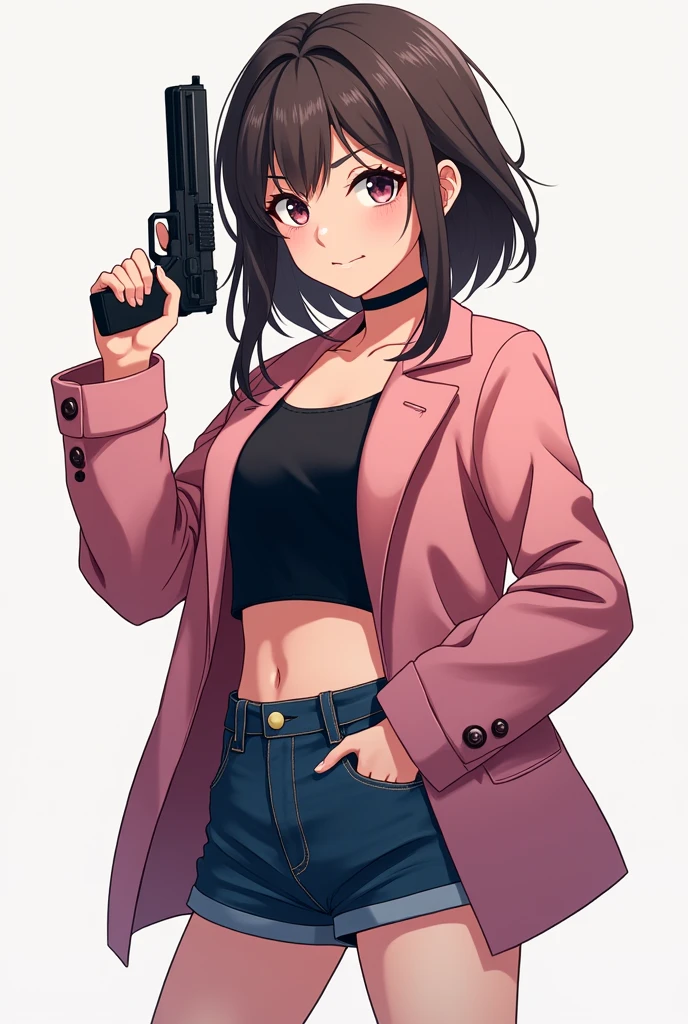 A cute teenager Taek joo from Damn me Anastasia with a gun in anime style 


