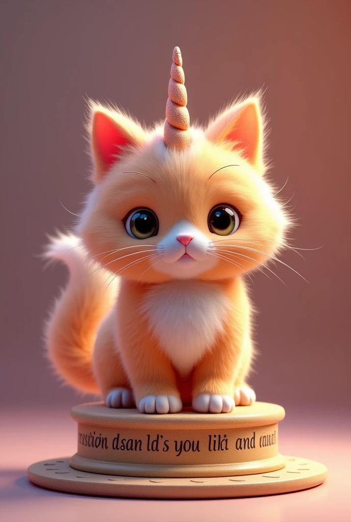 Create the image of a cat-corn-shaped trophy (unicorn cat) and whose plate bears the following text:: "The residence is a party and I am the piñata".