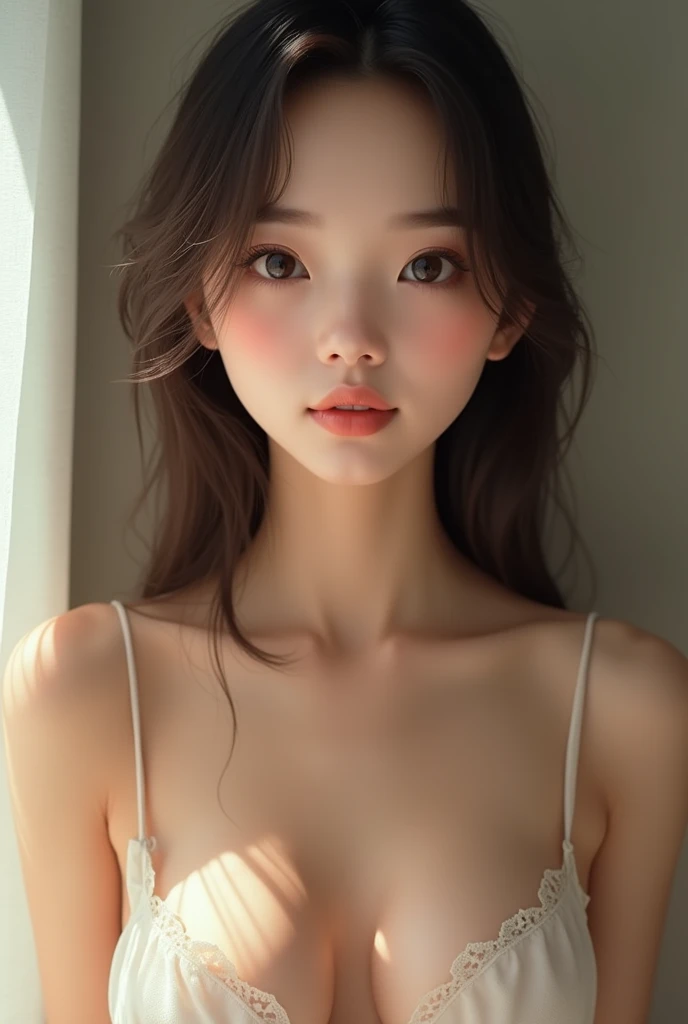 (photorealism:1.2), beautiful woman, cute face, big cute nipples, white Skin and straight hair