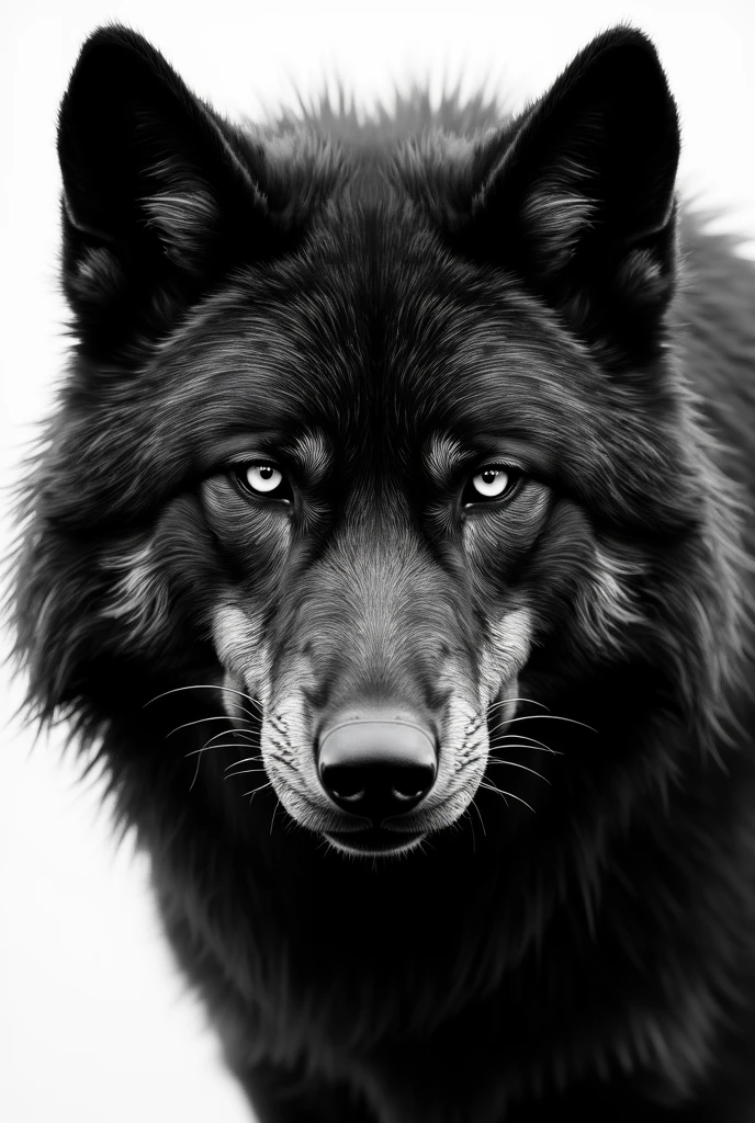 Create a wolf face drawing filled in and in black color 