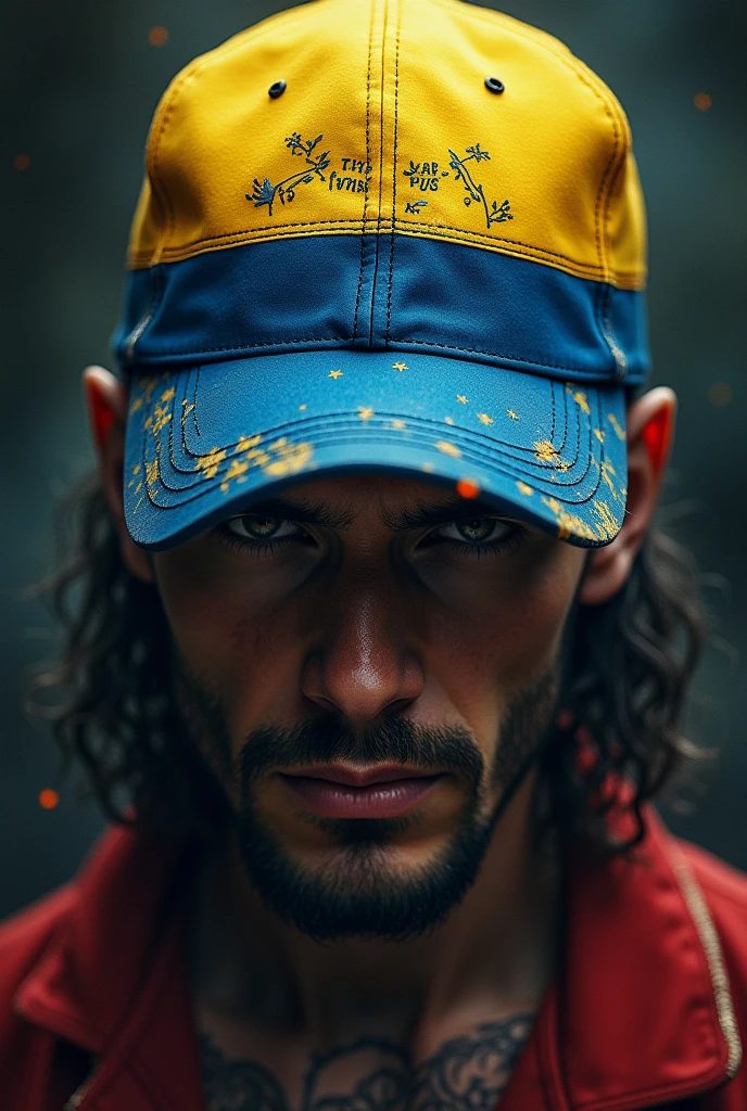 Image containing the face of a god with a cap in the colors of the Venezuelan flag and a phrase: TrejosGodCaps