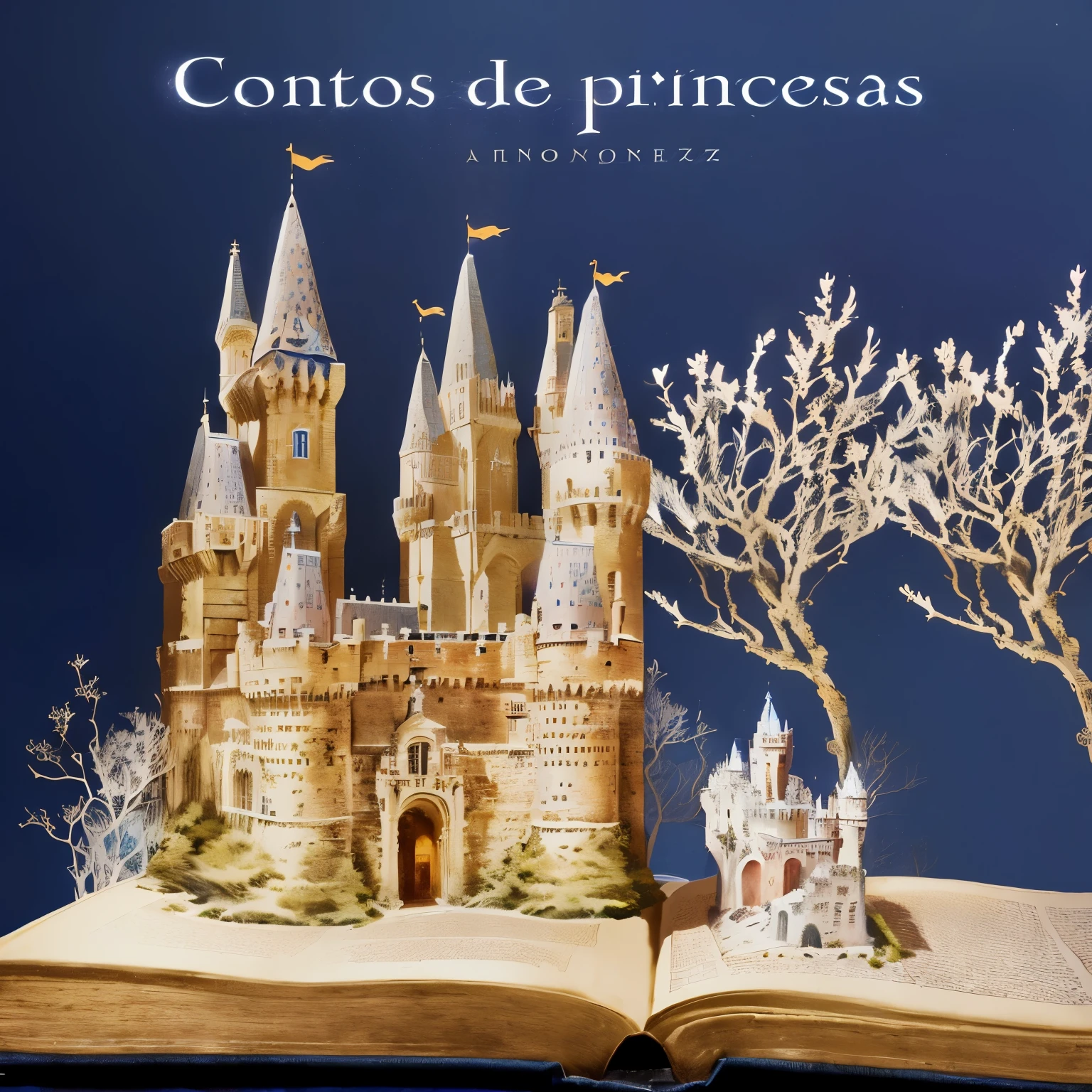a close up of a livro with a castle on top of it, by Santiago Martinez Delgado, fairy tales, by Carlos Enriquez Gomez, thorns and towers, by Luis Paret y Alcazar, by Juan Gimenez, by José Comas Quesada, by Juan de Valdés Leal, book light blue and pink background.