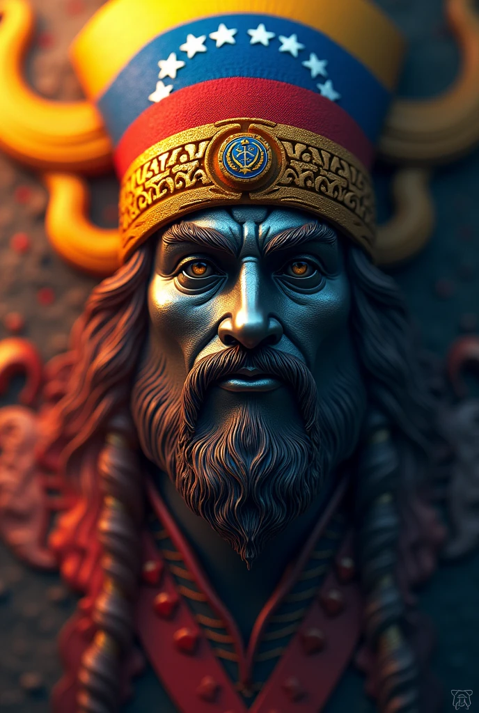 Logo animated containing the face of a god with a cap in the colors of the Venezuelan flag and a phrase: TrejosGodCaps