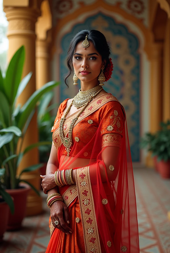 A 26 old Indian healthy and dark skin wedding women in saree 