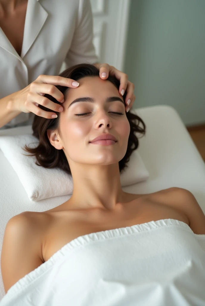 A woman doing bb glow treatment in clinic
