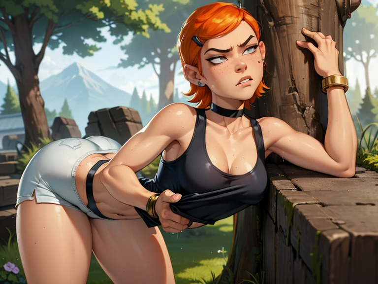 1Elf slave girl with redhair standing in front of wall, chained to wall, hands attached to wall, arms raised, girl standing, naked, big breast, puffynipples, girl chained in dungeon, dark and dirty dungeon, embarrassed and crying face, mouth open, eyes closed, tears, stone walls, chains, shackles, dark and humid environment, shackles on wrists and ankles, spread legs, wet pussy, standing sex, nsfw, ((1man and 1woman,hug from behind,having sex:1.5,vaginal penis)),
