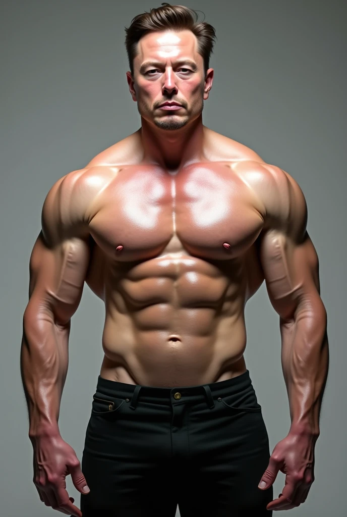 make Elon Musk shirtless and with a well defined body physique