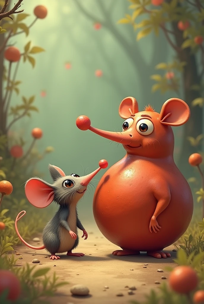 A mouse with a hanging nose with a meatball man at his side and as a title "ratalito"