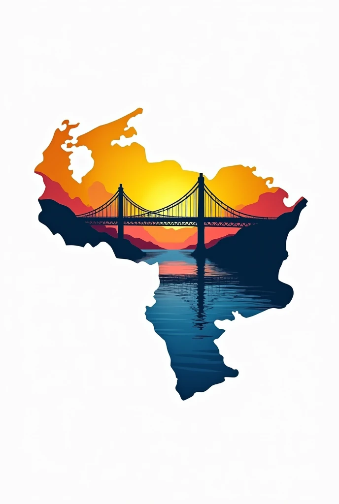 Generate a company logo for me with the name DISTRIVEN that has the map of Venezuela in the background with the colors of its flag and the bridge over the lake, something unique 