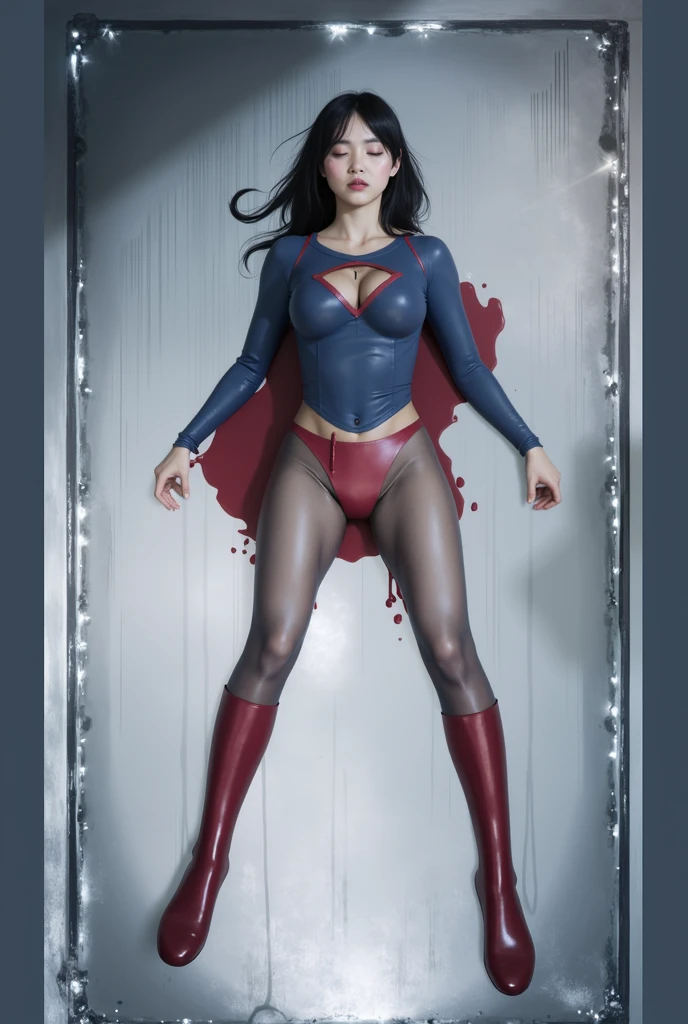 Sleeping in blood、The  of the beautiful Japanese girl Supergirl、A small amount of fluid is leaking from the crotch area.