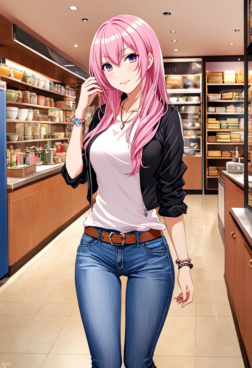 Megurine Luka, cute, casual clothes, jeans, pink hair, mature, sexy, Asa