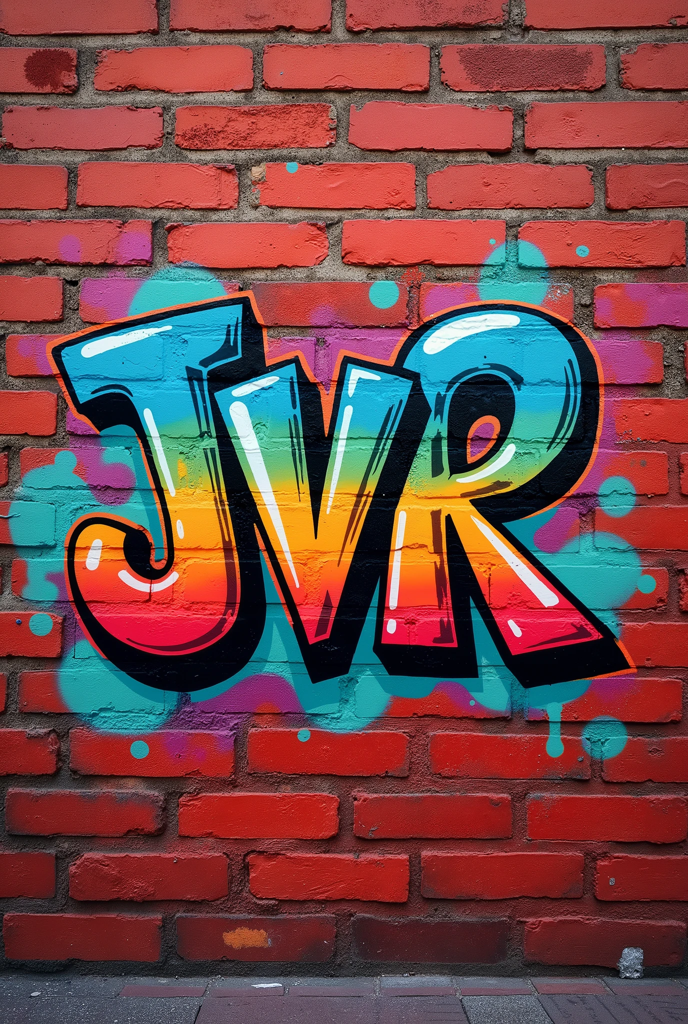 Graffiti on brick wall with the letters 'J', ' And ', 'V', 'R'