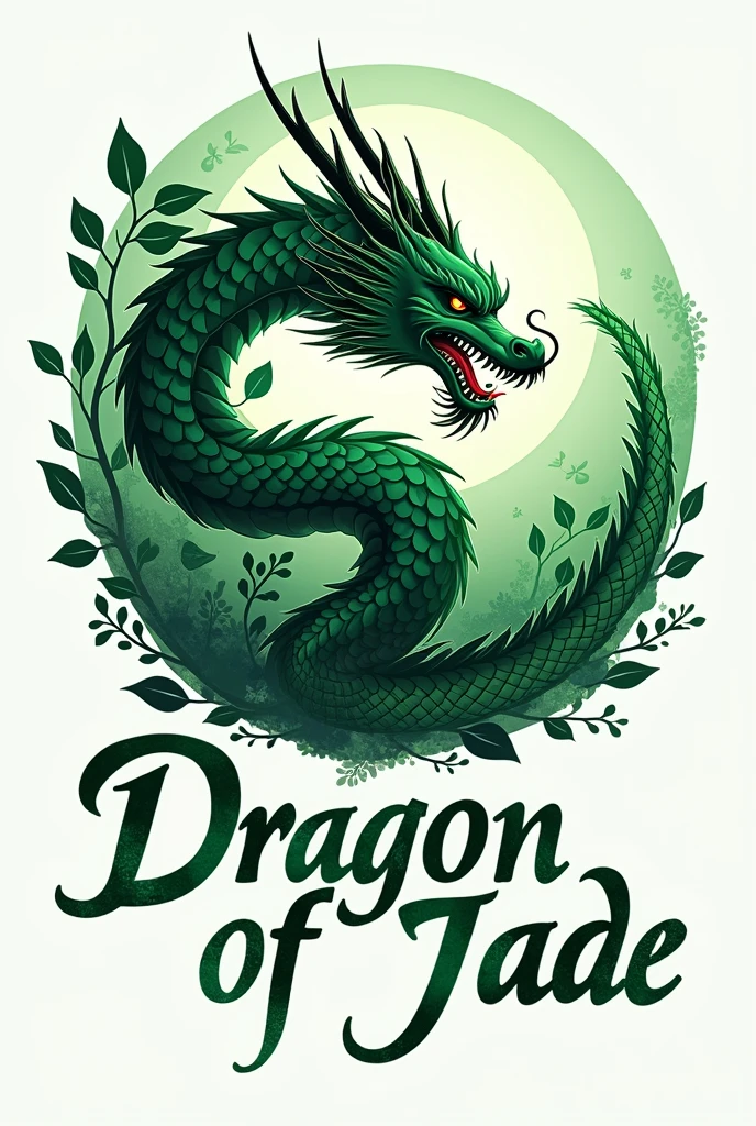 Logo on a green dragon for a martial arts academy called "Dragon of jade"