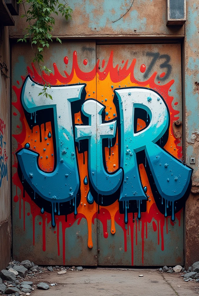 Urban graffiti with the letters J, It is, in, R in realistic image tone