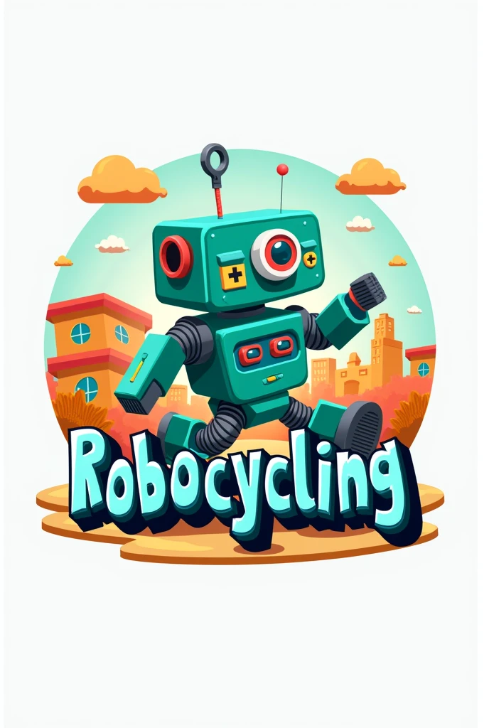 create a logo for the robotics team, called robocycling, This name comes from recycling and robotics. The team belongs to a primary school, Therefore the logo must be inspired by something more for children., I need the name to be in Spanish and face forward
