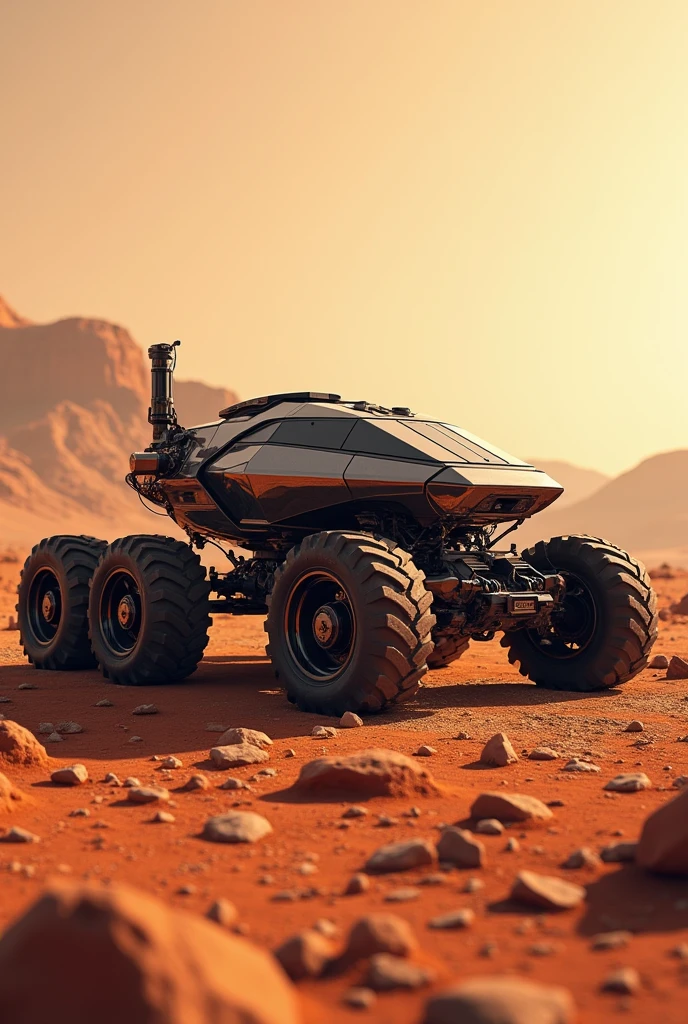car that would go to mars,It is super sophisticated,would have six wheels,and would go to study the soil of Mars and its climate,It would have a 360 degree camera and solar panel